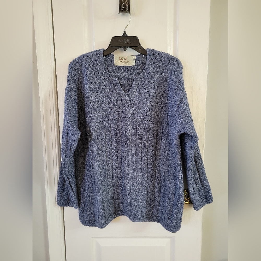 Aran Sweater Market Denim Blue 100% Merino Wool Cable Knit Sweater XL Ireland